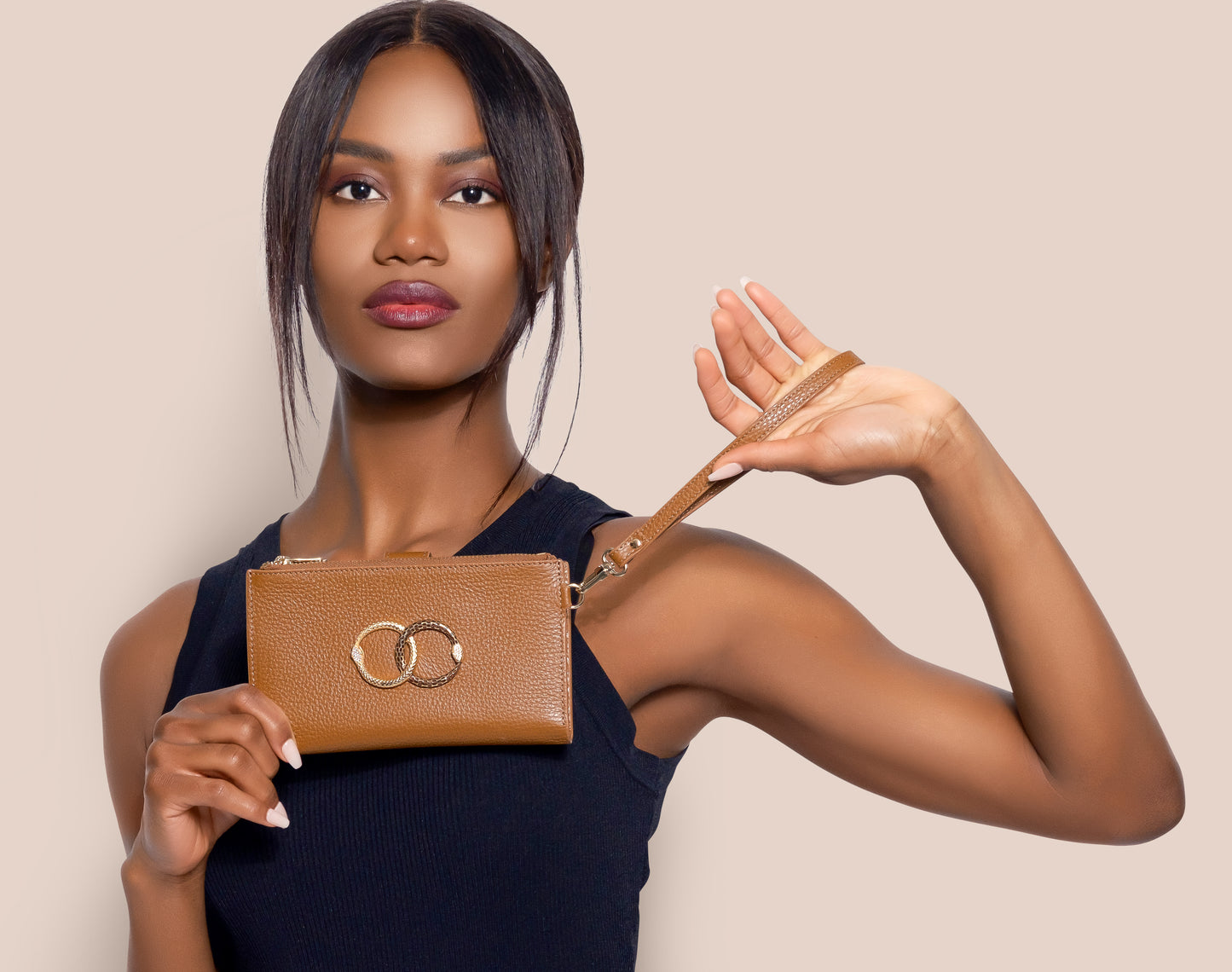 genuine leather women's crossbody bag ouroboros caramel brown