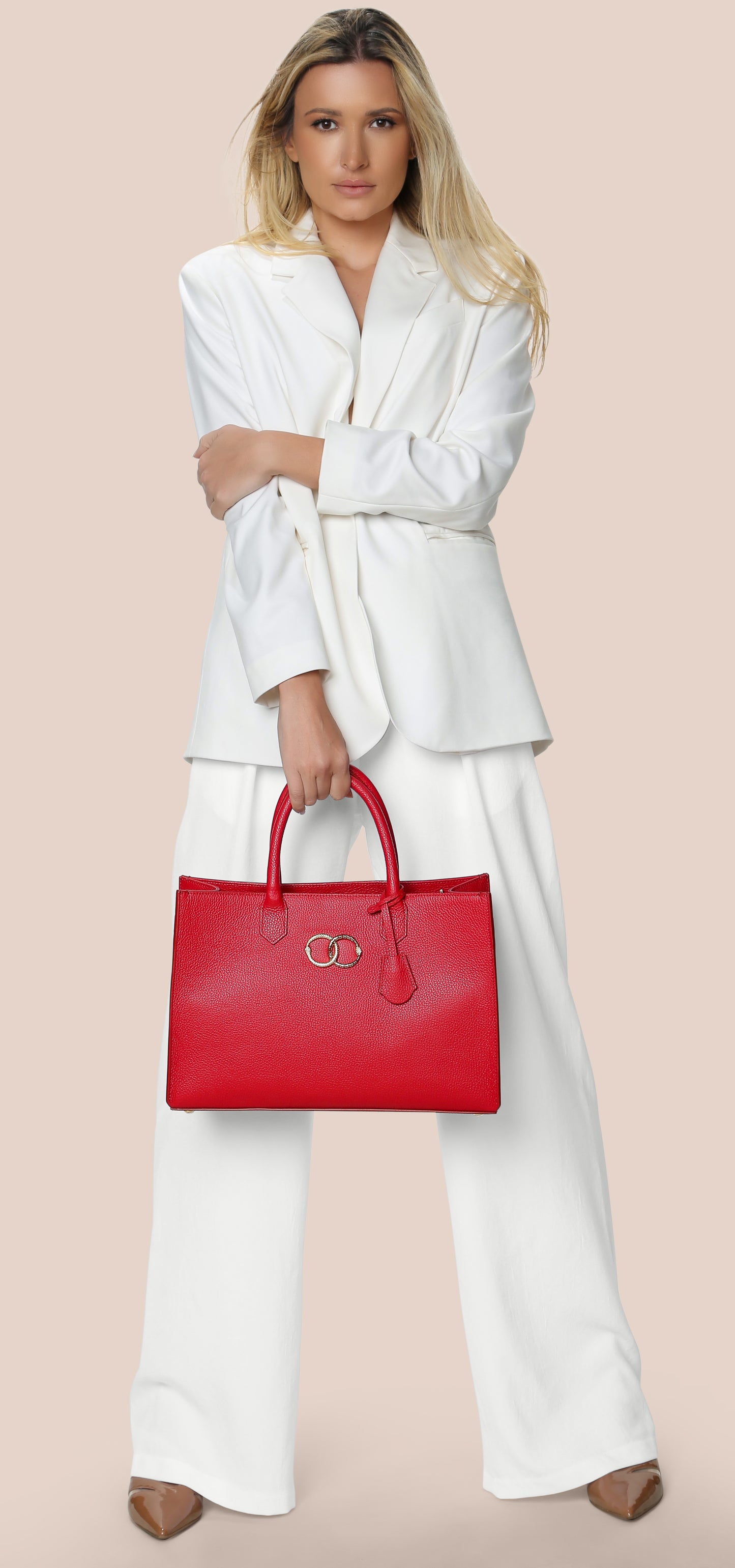 Ouroboros red genuine leather women's tote bag