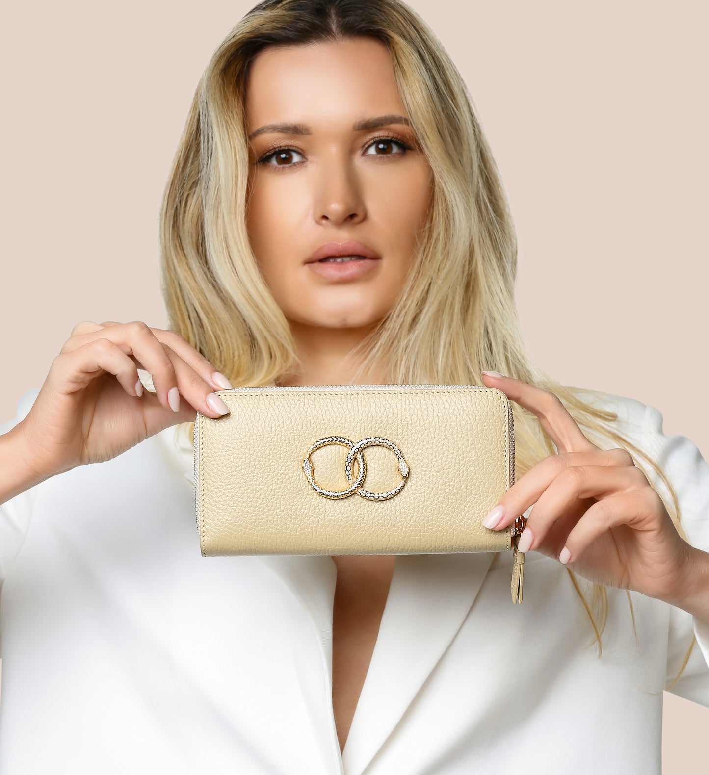 ouroboros beige sand genuine leather women's wallet