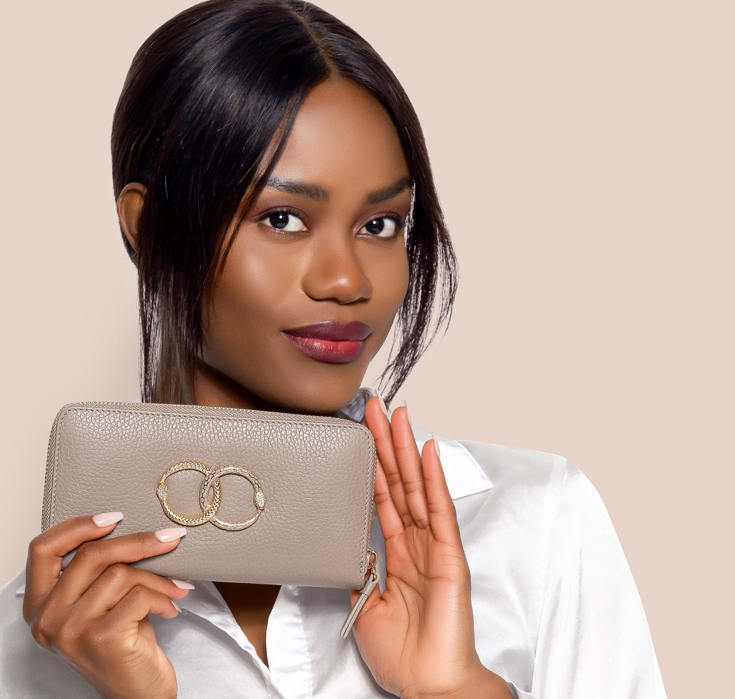 ouroboros taupe genuine leather women's wallet