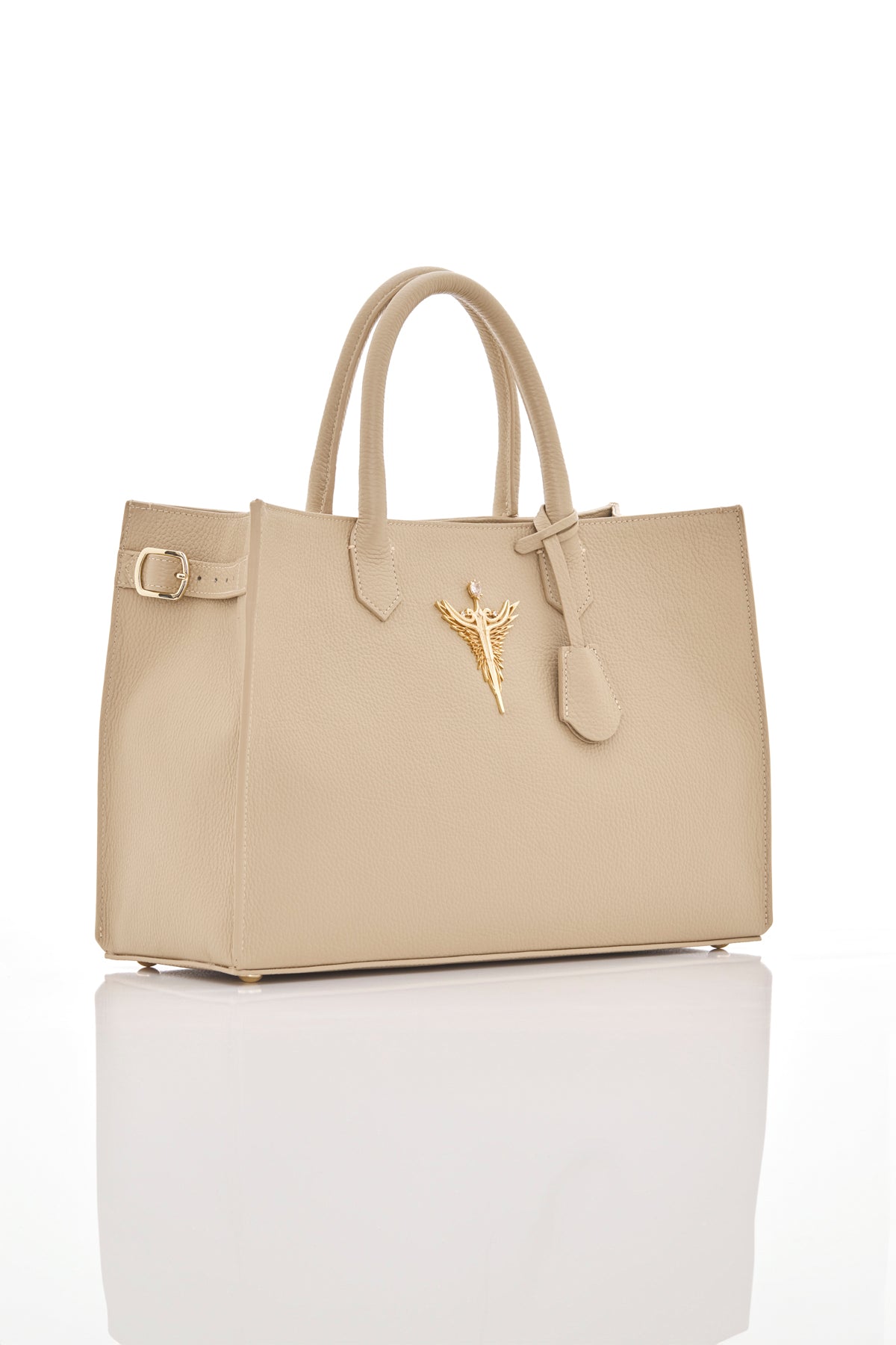 sand beige michael genuine leather women's tote bag side