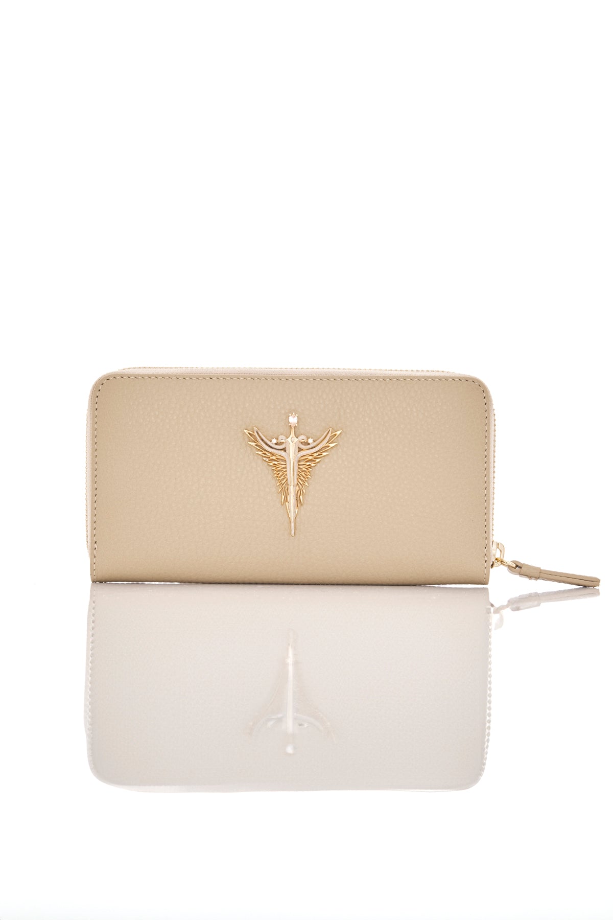 beige sand michael genuine leather women's wallet front
