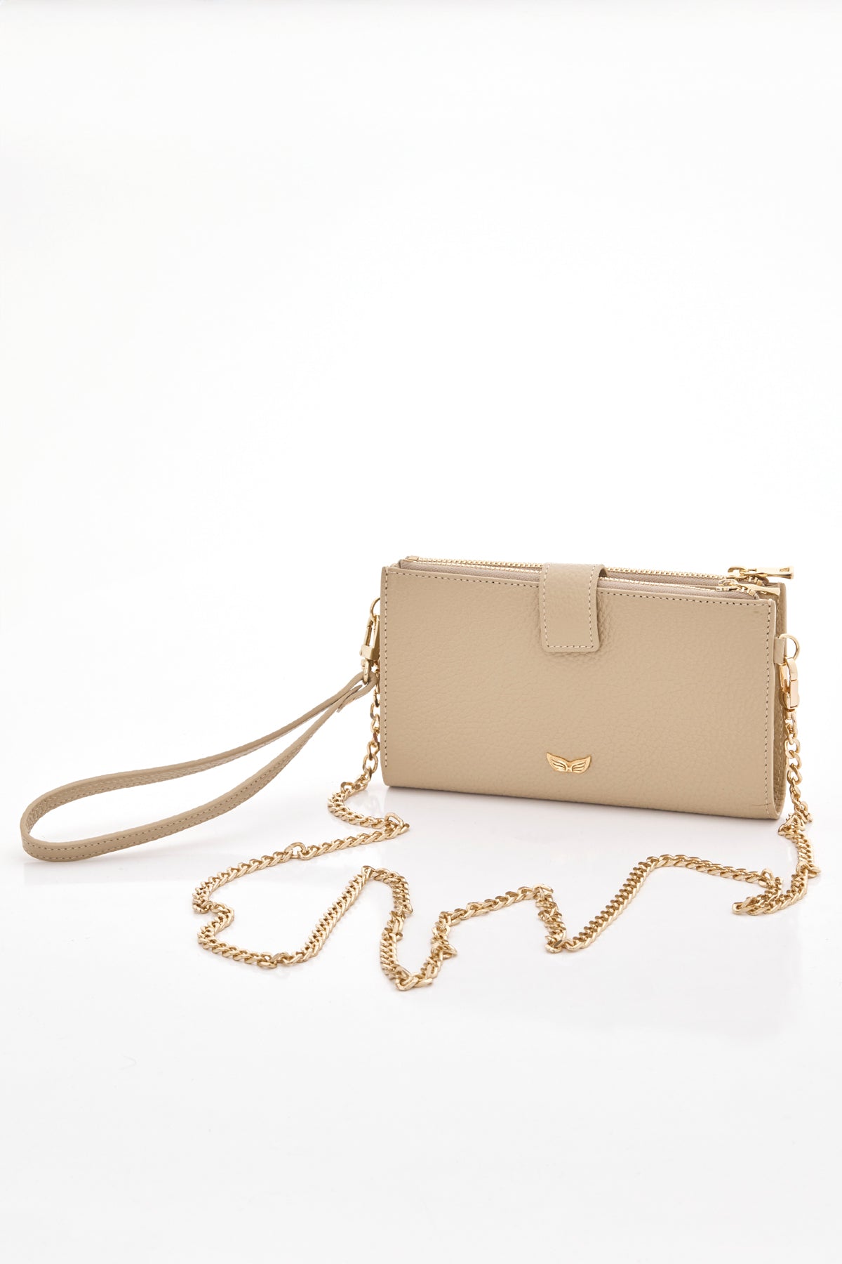 sand beige ouroboros genuine leather women's crossbody bag back