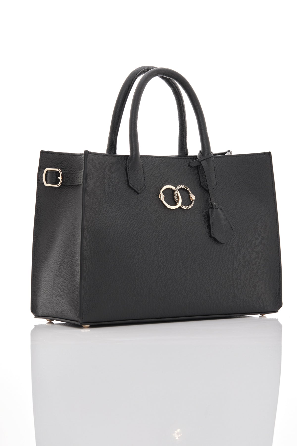 black ouroboros genuine leather women's tote bag side