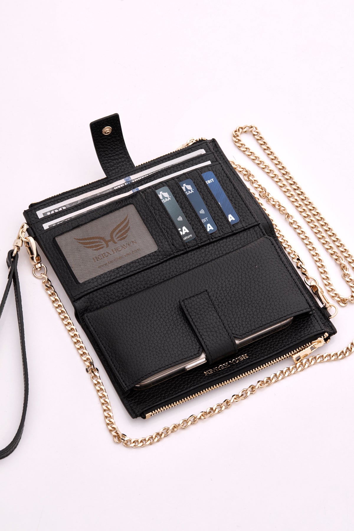 black Michael genuine leather women's crossbody bag inside