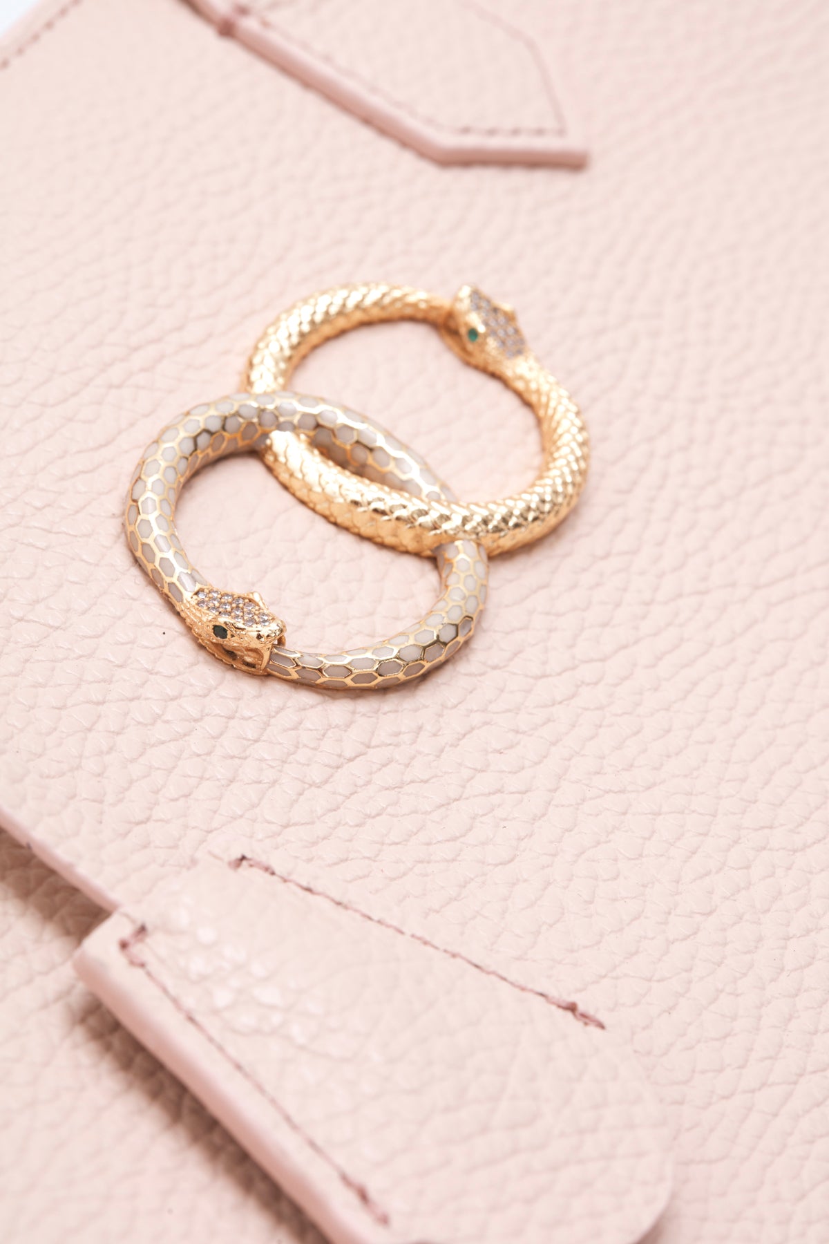 nude blush ouroboros genuine leather women's tote bag jewelry