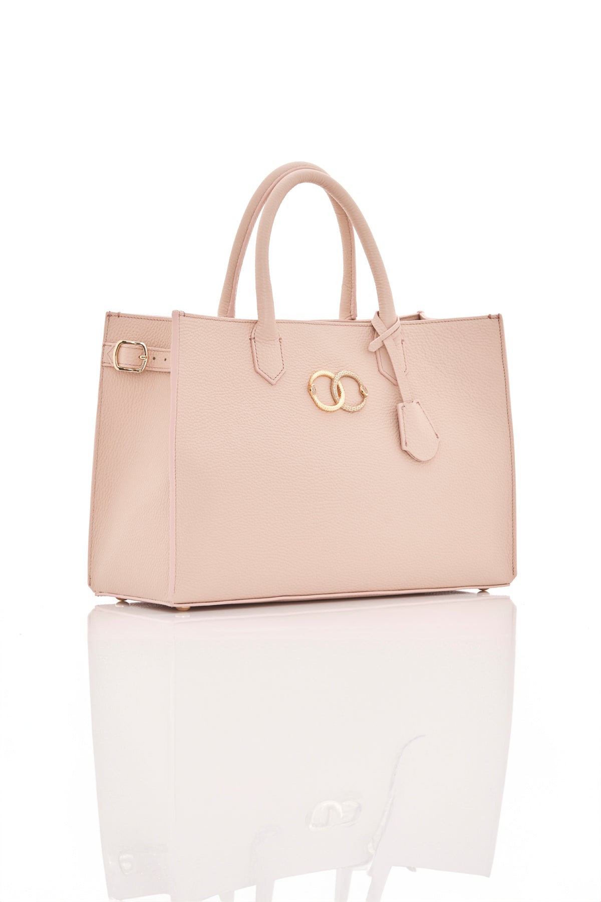 nude blush ouroboros genuine leather women's tote bag side