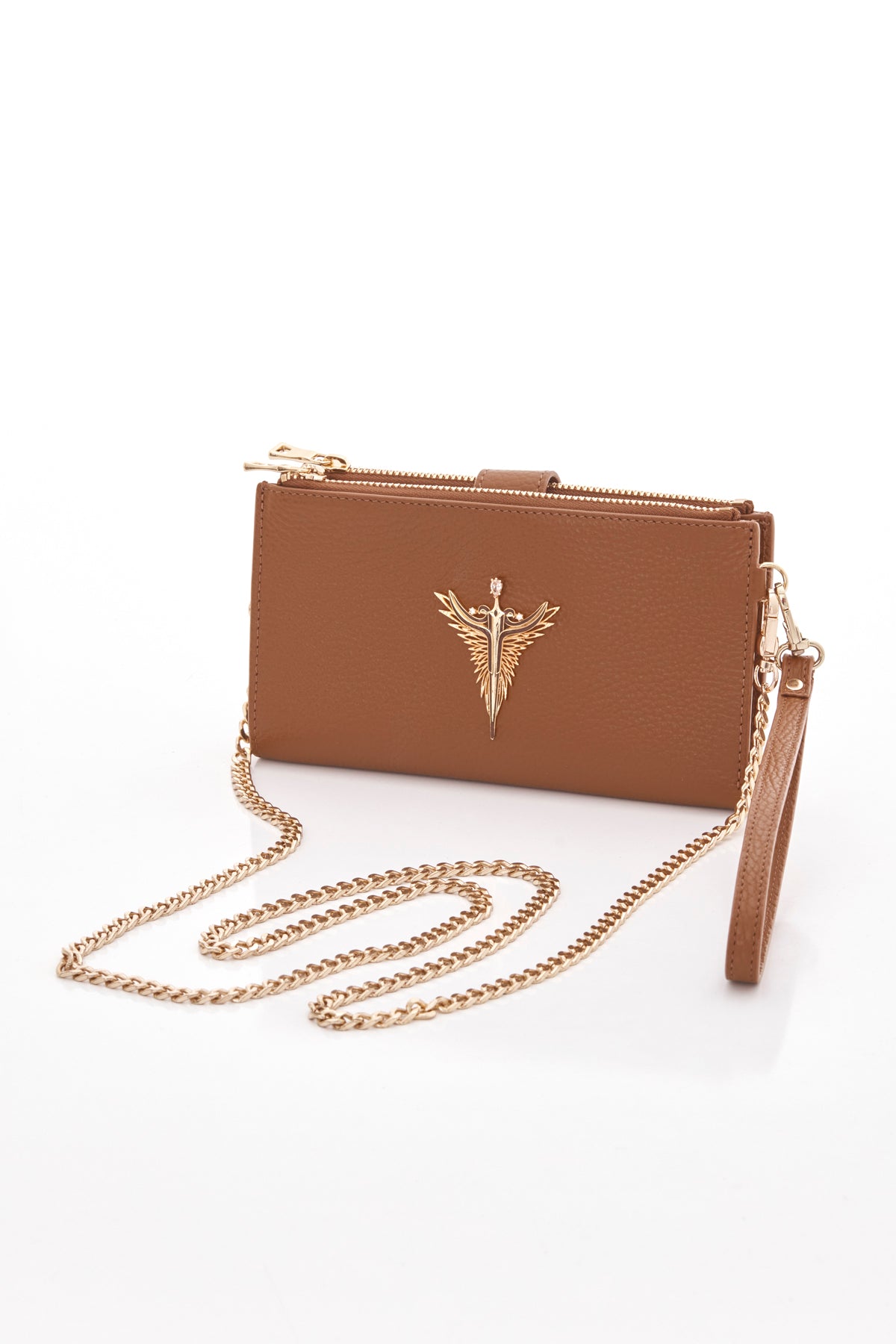 caramel brown Michael genuine leather women's crossbody bag front