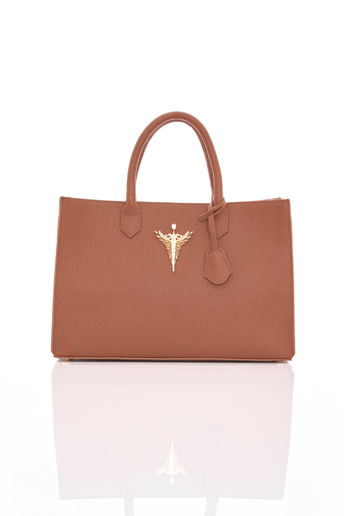 caramel brown michael genuine leather women's tote bag front