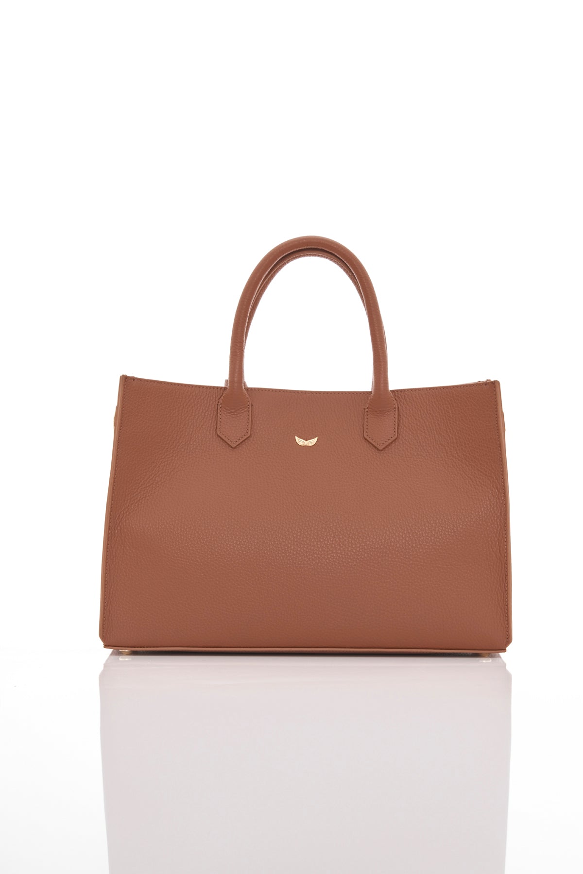 caramel brown ouroboros genuine leather women's tote bag back