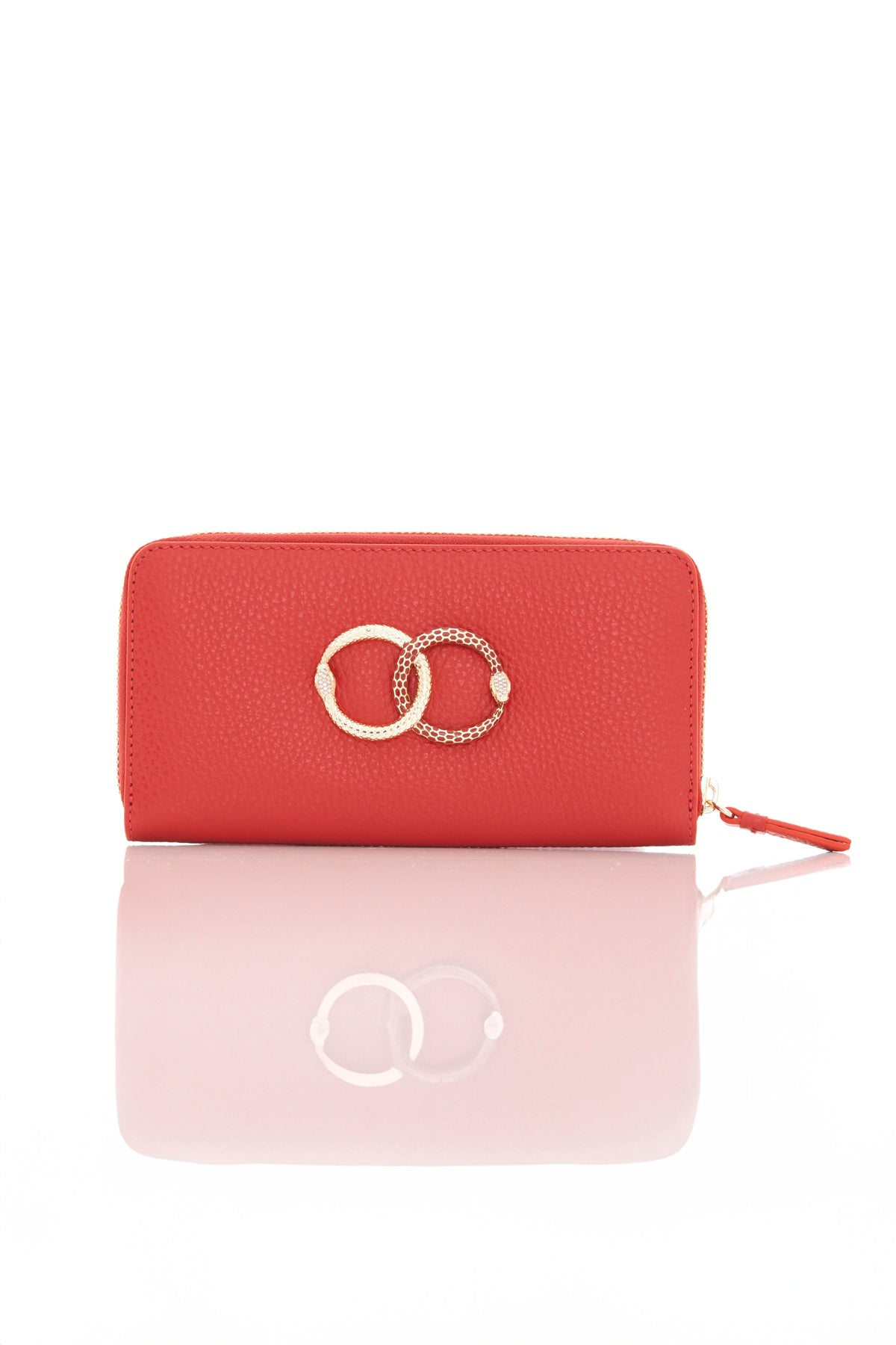 red ouroboros genuine leather women's wallet front