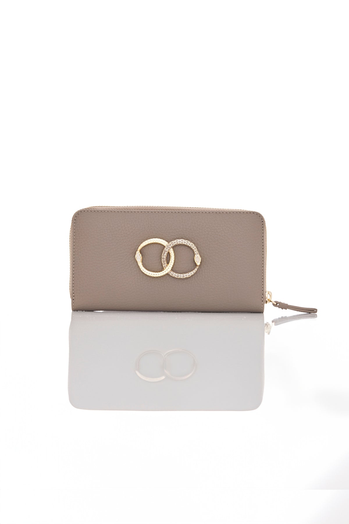taupe ouroboros genuine leather women's wallet front
