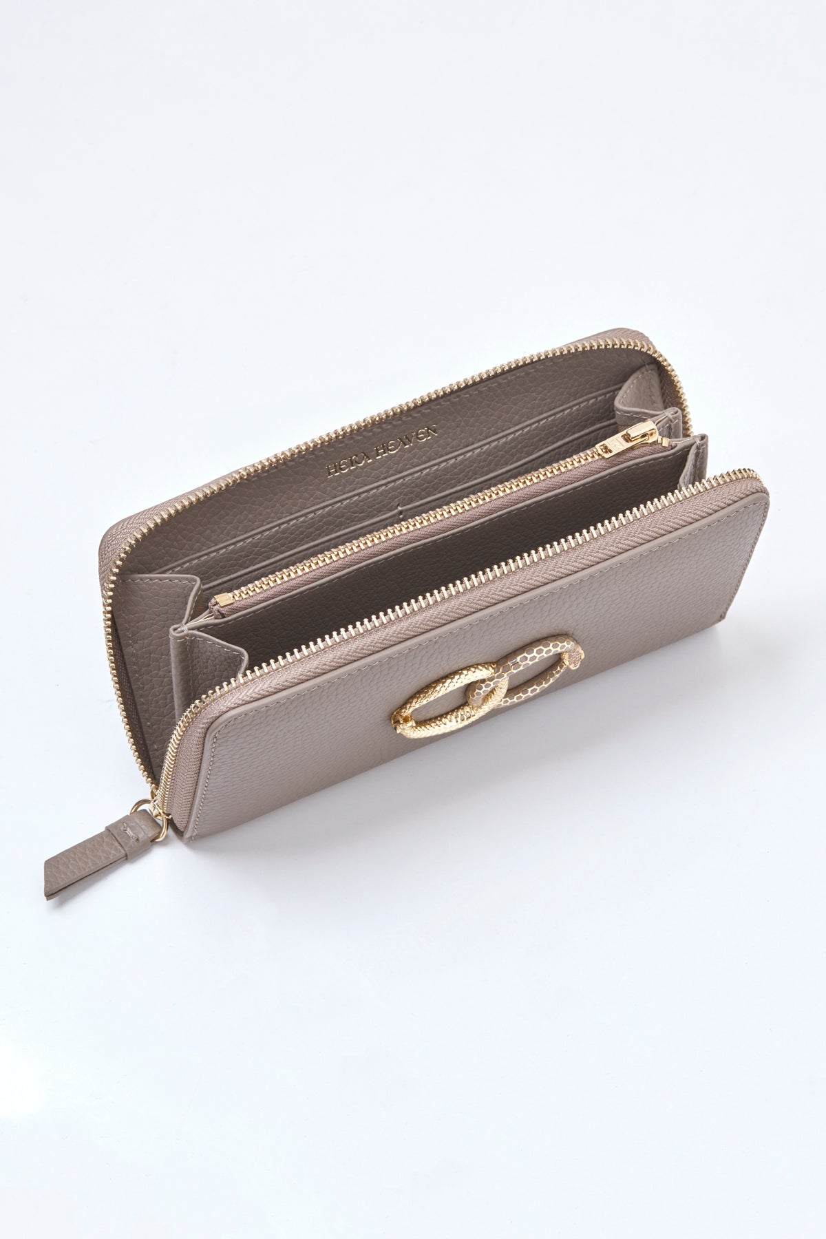 taupe ouroboros genuine leather women's wallet inside