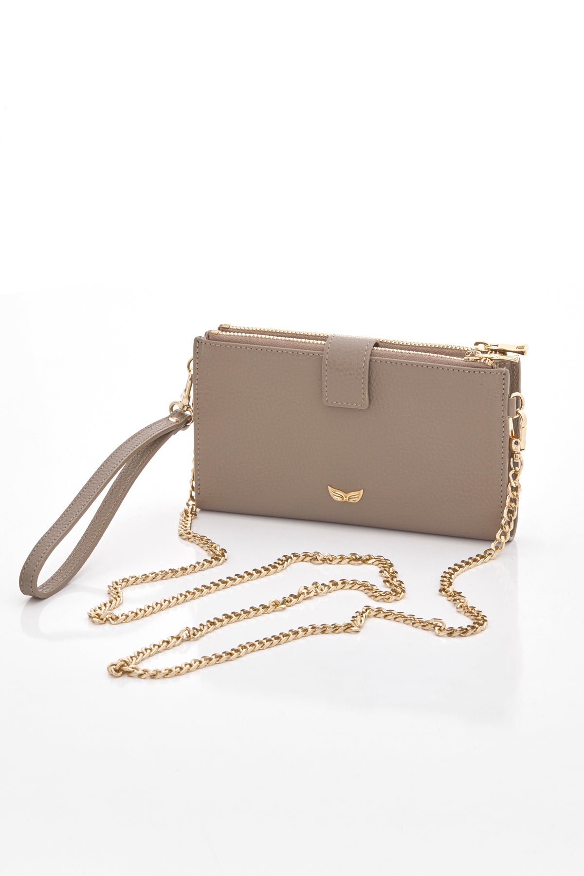 taupe ouroboros genuine leather women's crossbody bag back