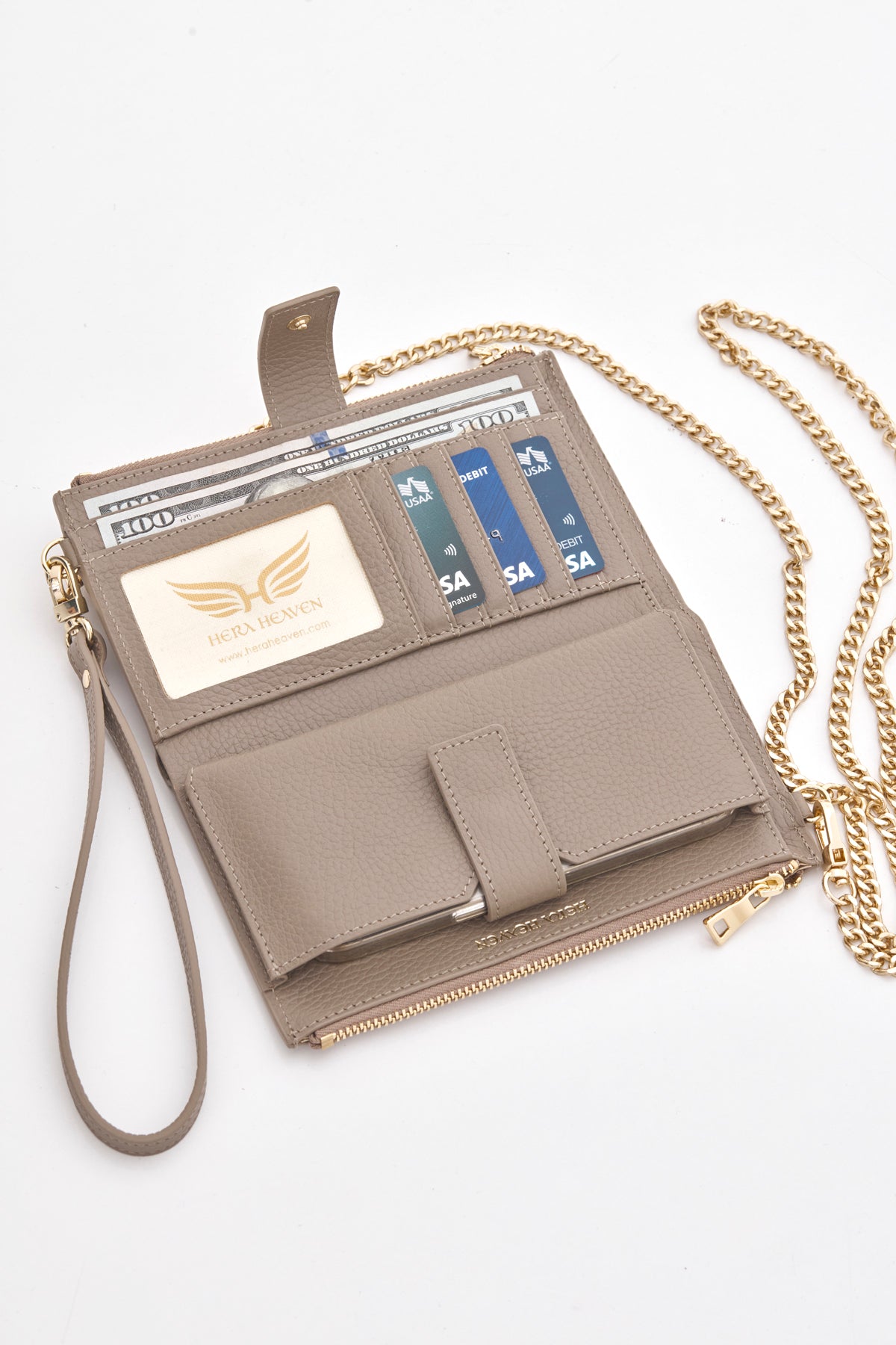 taupe Michael genuine leather women's crossbody bag inside