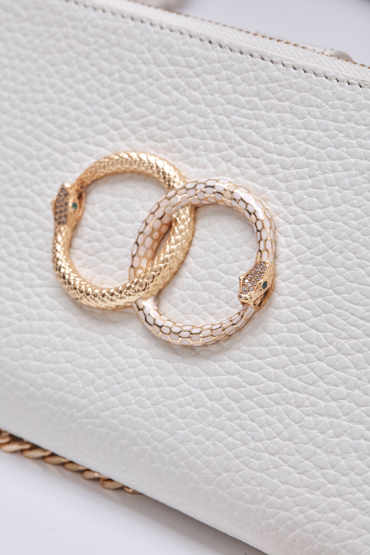 white ouroboros genuine leather women's crossbody bag jewelry