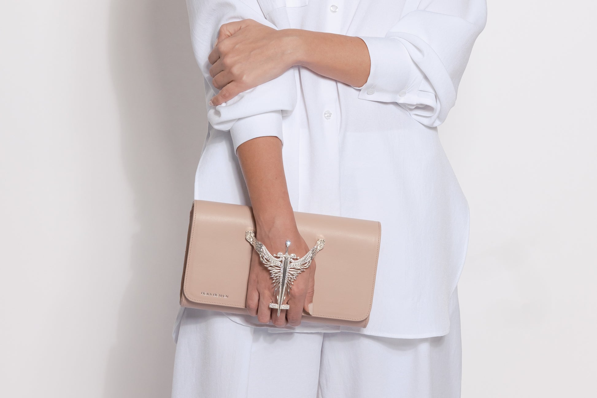 Nude Pink Michael genuine leather women's clutch bag model