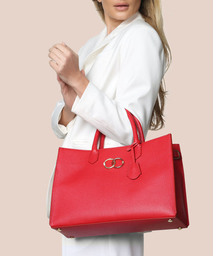 Ouroboros red genuine leather women's tote bag