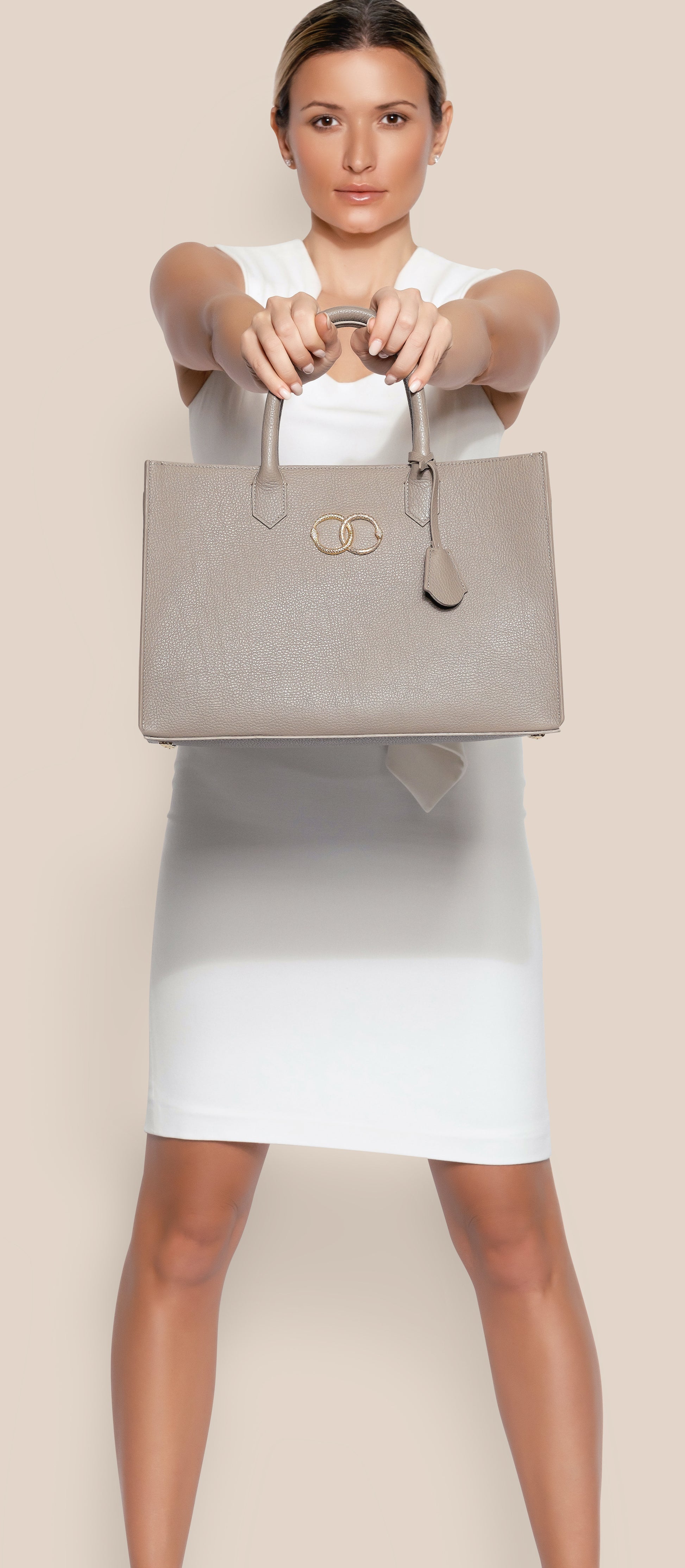 Ouroboros taupe genuine leather women's tote bag