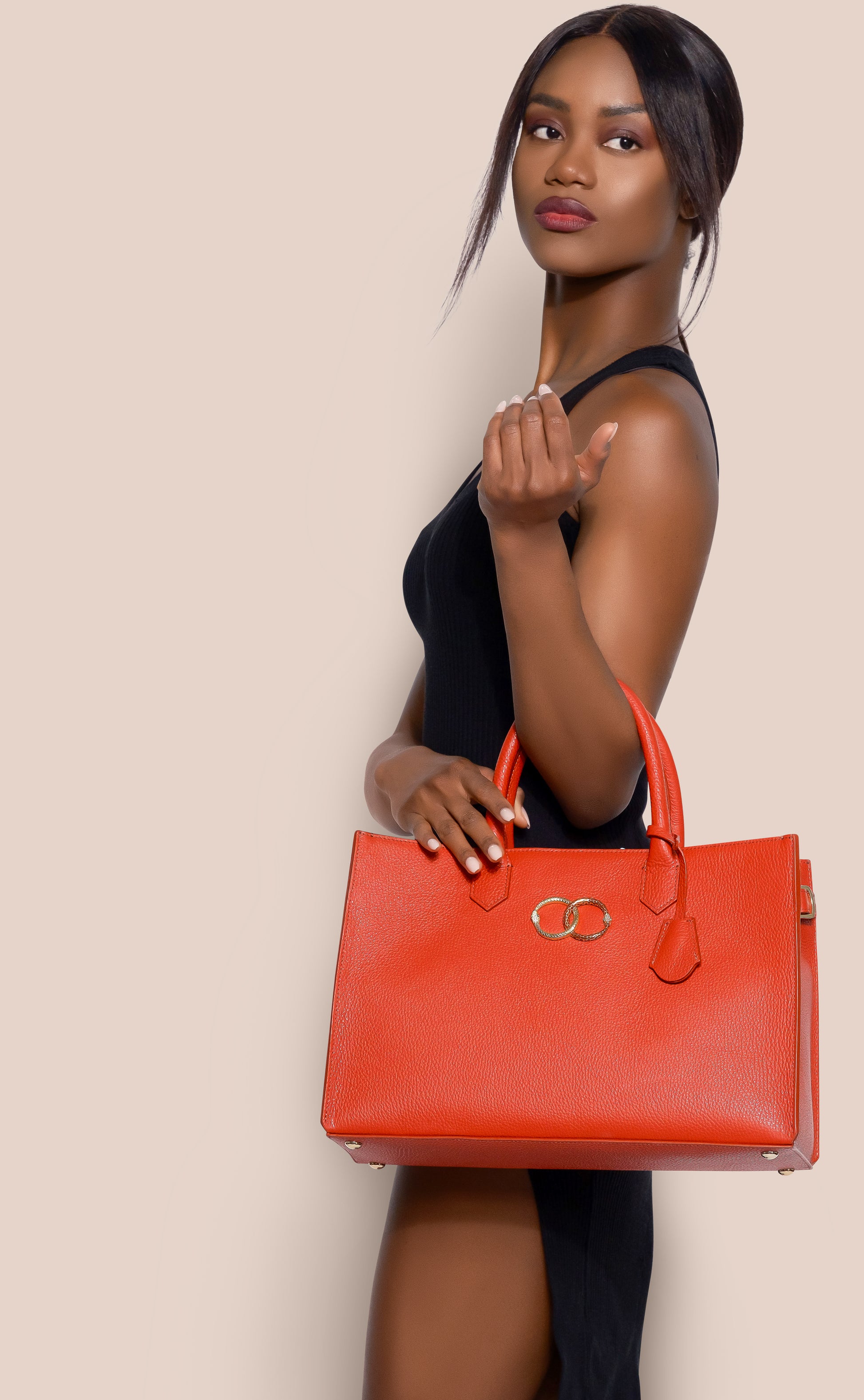 Ouroboros red genuine leather women's tote bag