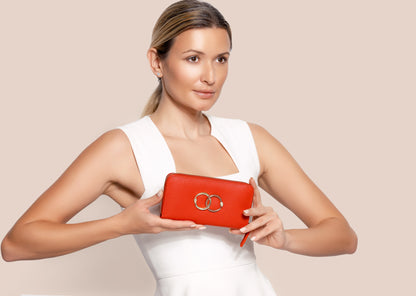 ouroboros red genuine leather women's wallet