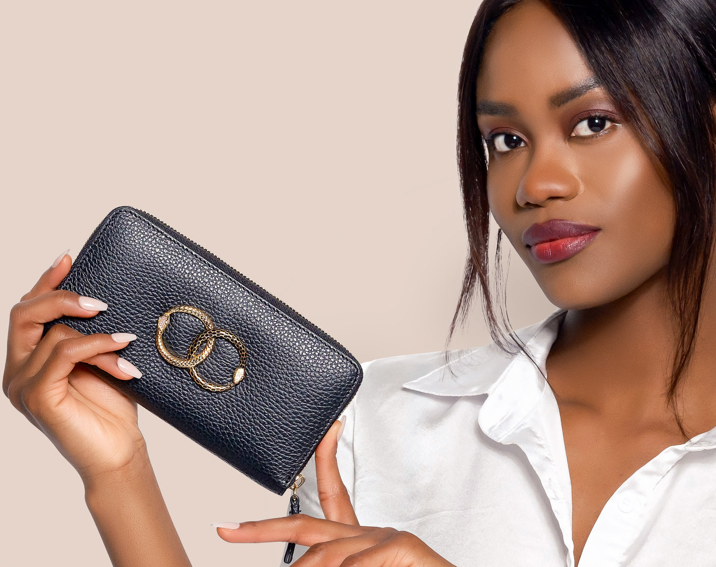 ouroboros black genuine leather women's wallet
