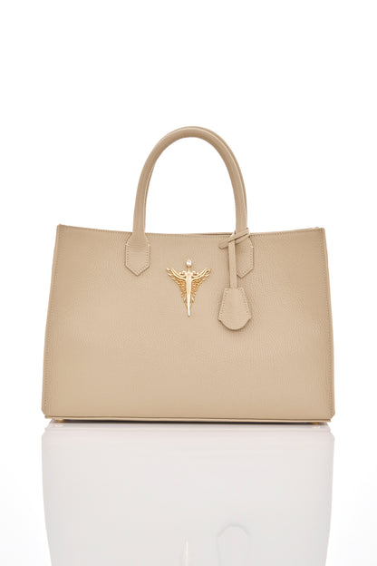 sand beige michael genuine leather women's tote bag front