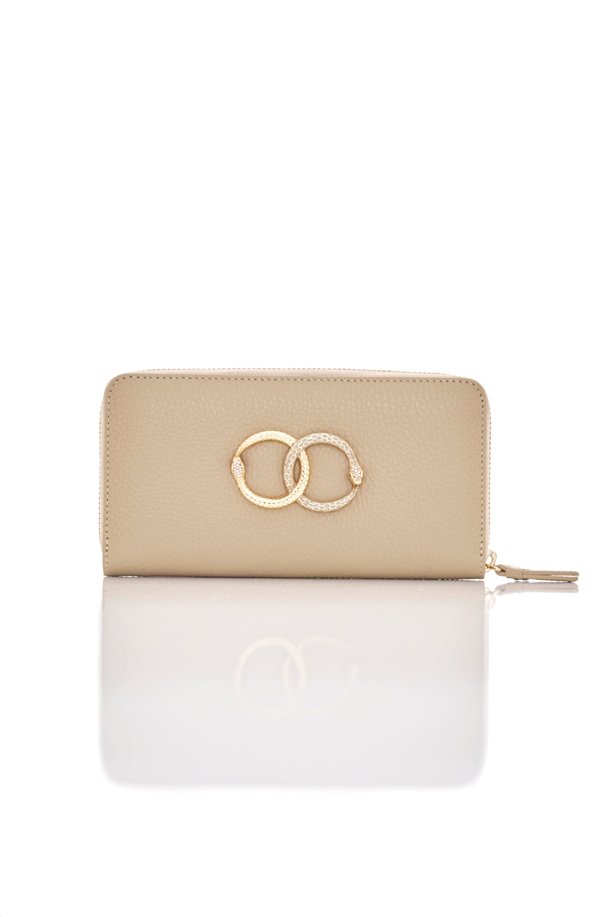 beige sand ouroboros genuine leather women's wallet front