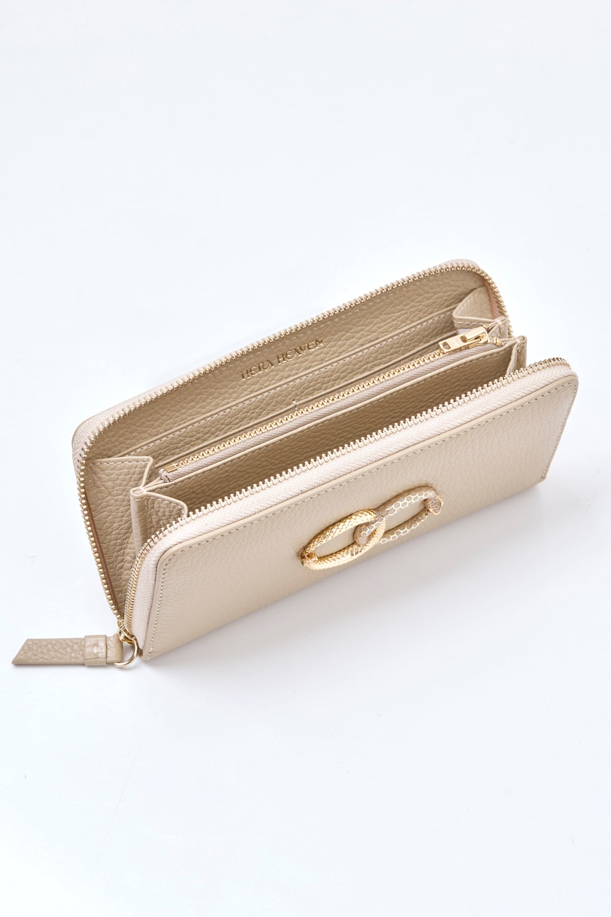 beige sand ouroboros genuine leather women's wallet inside