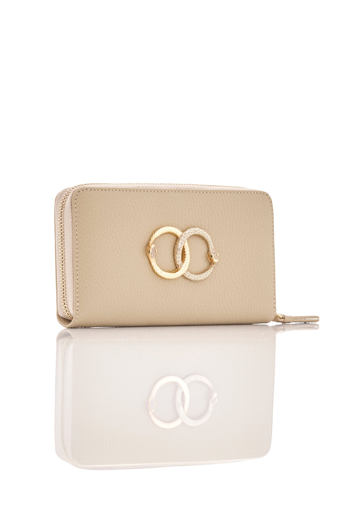 beige sand ouroboros genuine leather women's wallet side
