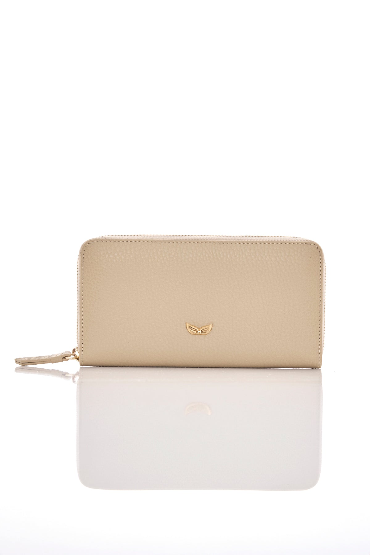 beige sand ouroboros genuine leather women's wallet back