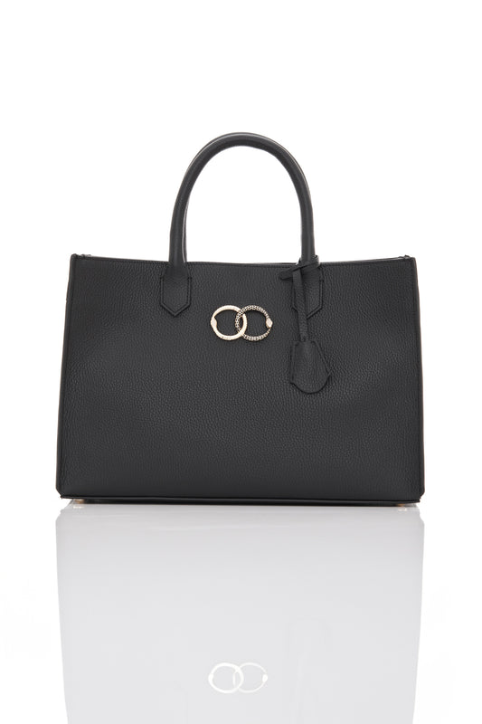 black ouroboros genuine leather women's tote bag front