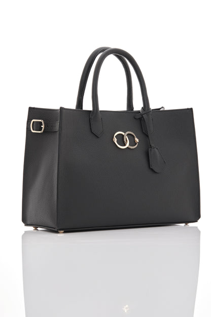 black ouroboros genuine leather women's tote bag side