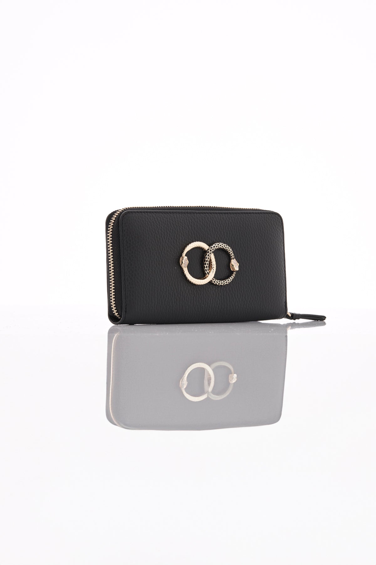 black ouroboros genuine leather women's wallet front