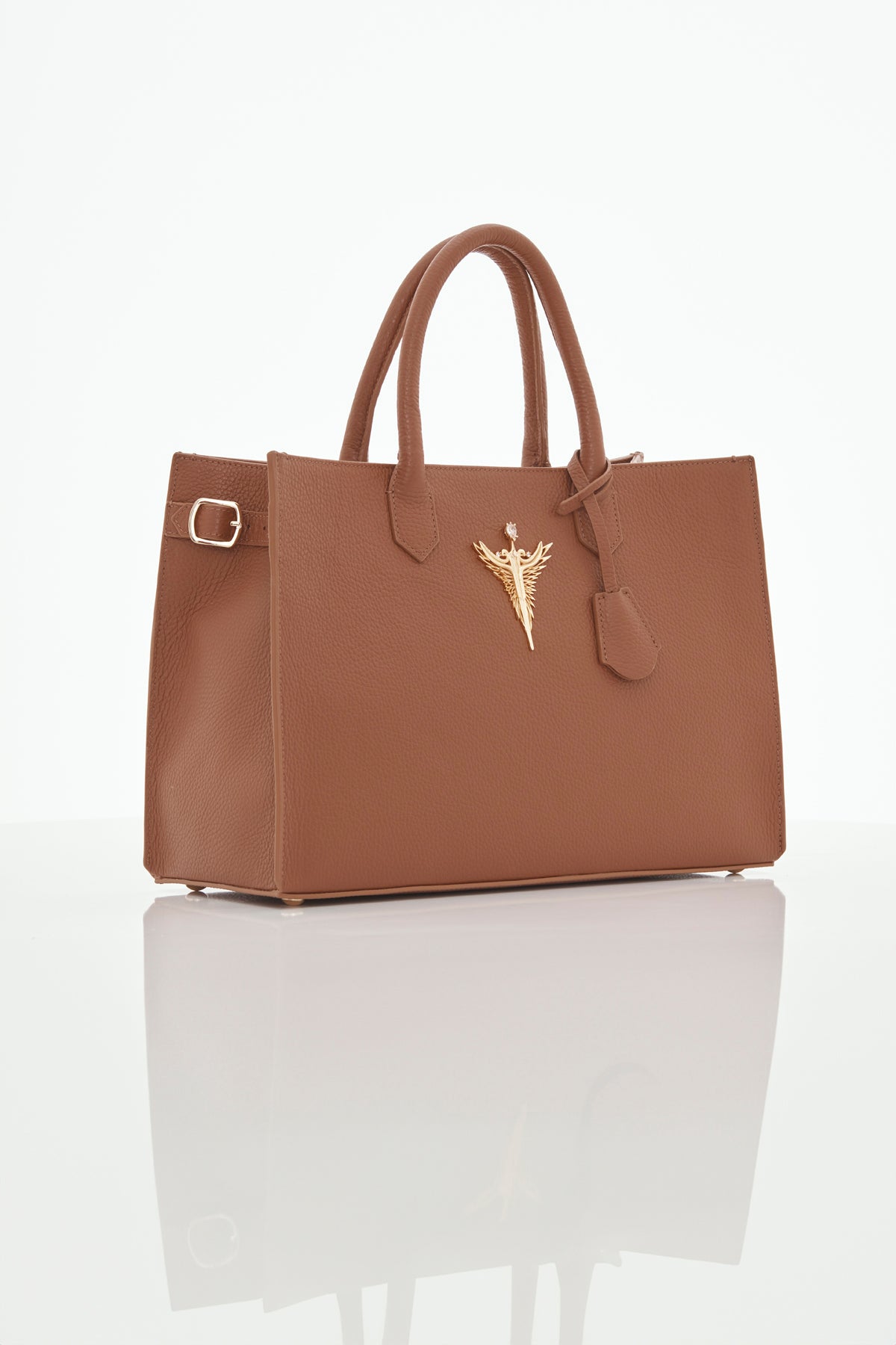 caramel brown michael genuine leather women's tote bag side