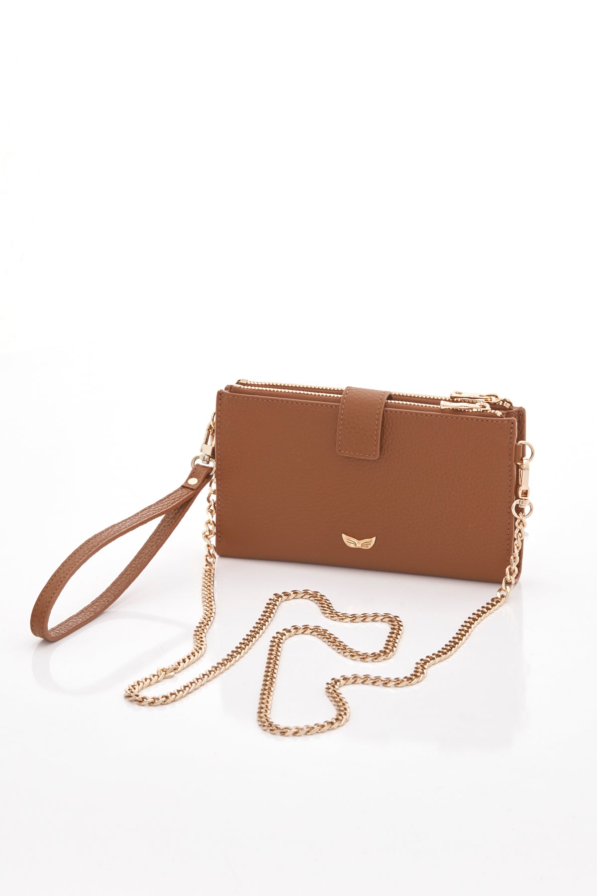 caramel brown ouroboros genuine leather women's crossbody bag back
