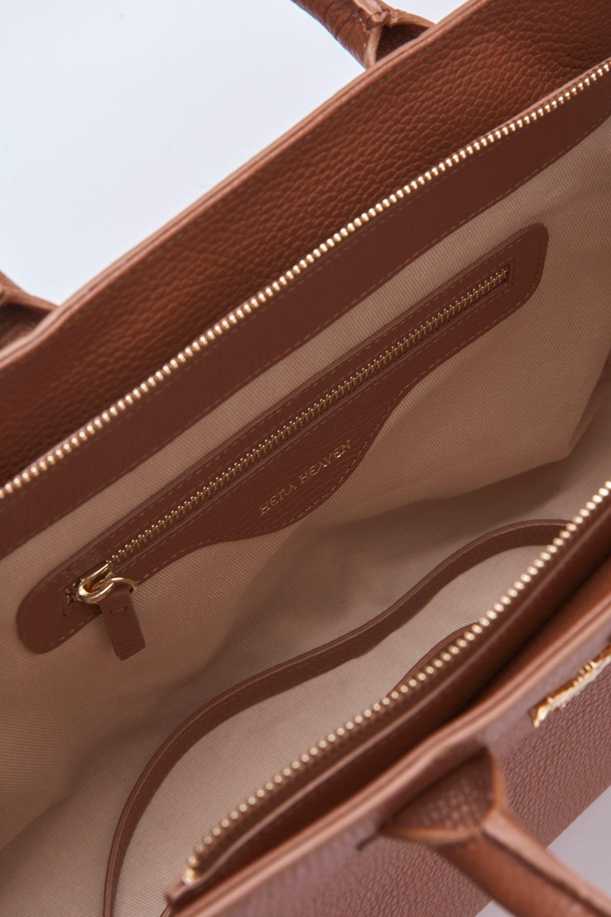 caramel brown ouroboros genuine leather women's tote bag inside