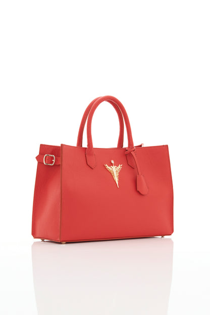 red michael genuine leather women's tote bag side