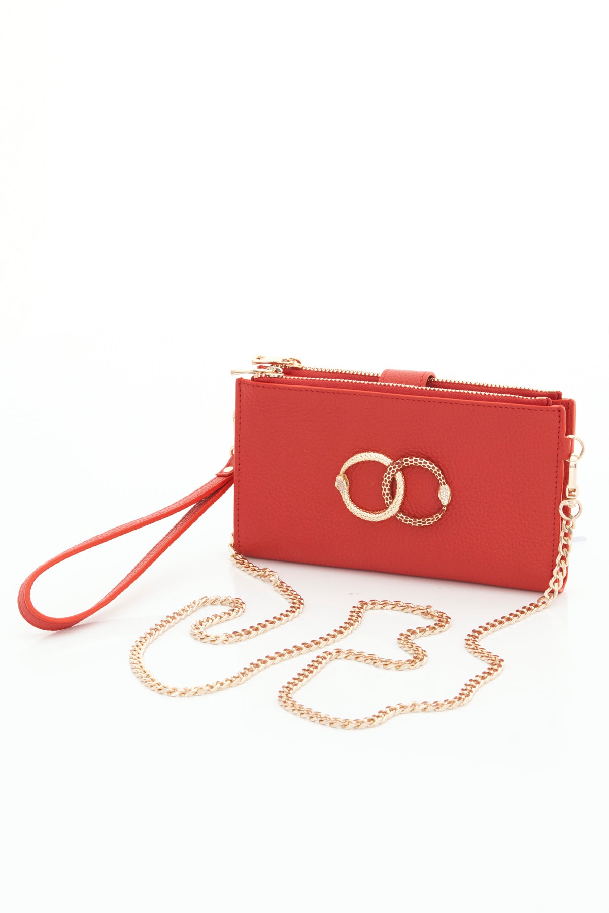 red ouroboros genuine leather women's crossbody bag front