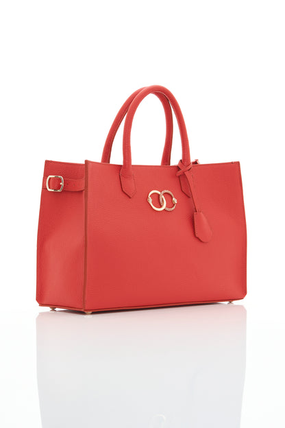 red ouroboros genuine leather women's tote bag side