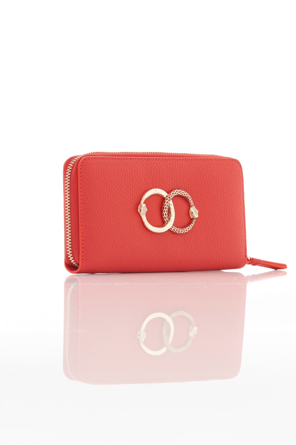 red ouroboros genuine leather women's wallet side