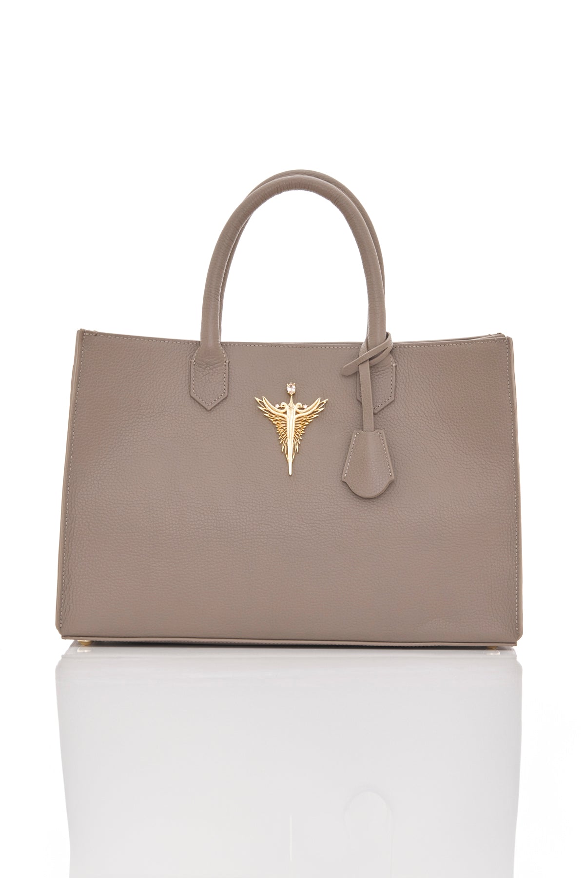 taupe michael genuine leather women's tote bag front