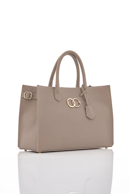 taupe ouroboros genuine leather women's tote bag side