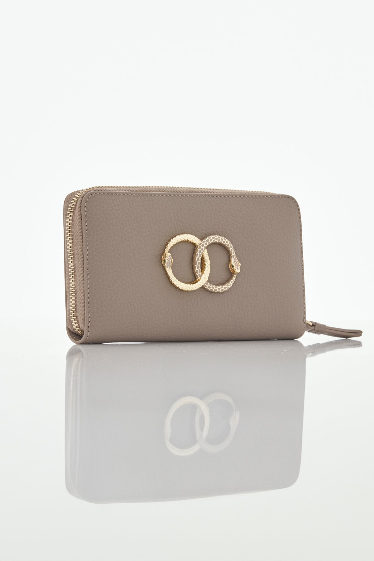 taupe ouroboros genuine leather women's wallet side