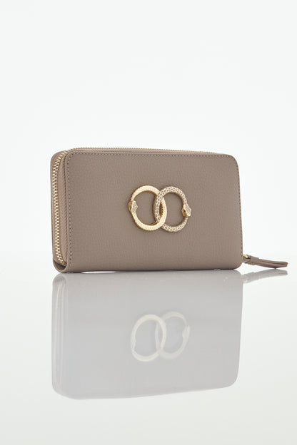 taupe ouroboros genuine leather women's wallet side