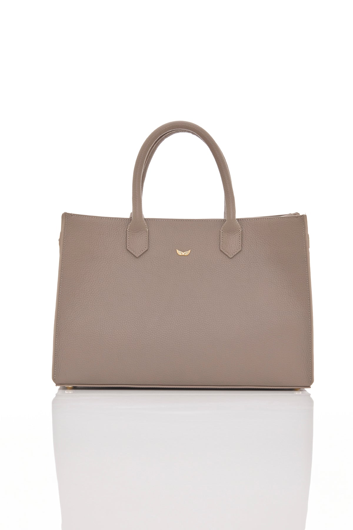 taupe ouroboros genuine leather women's tote bag back