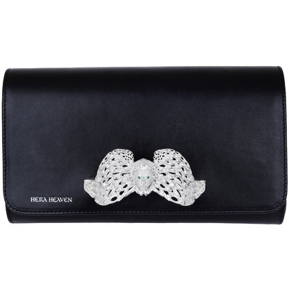 Black Ariel genuine leather women's clutch bag front