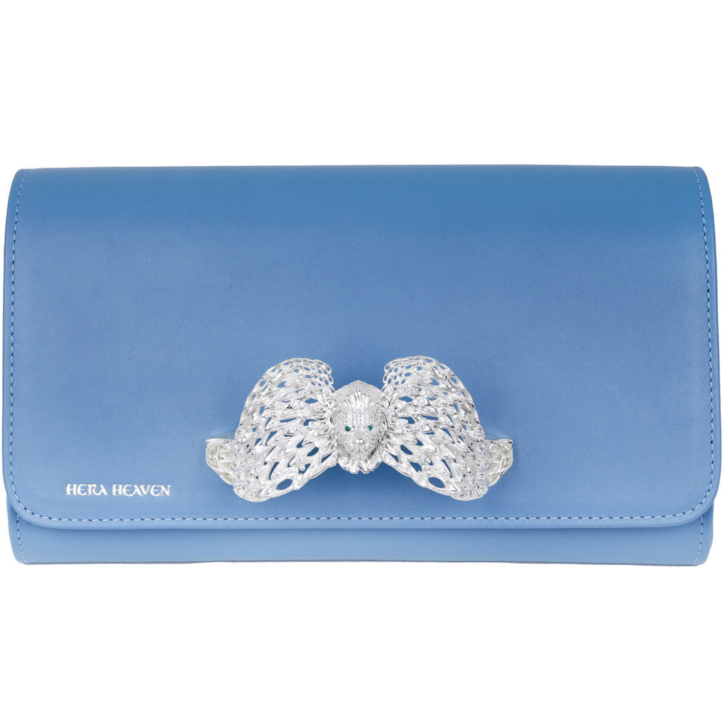 Blue Ariel genuine leather women's clutch bag front