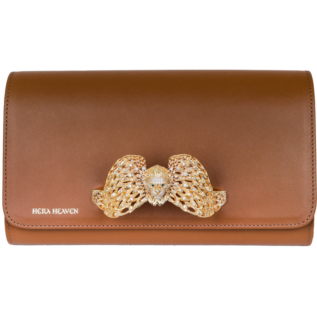 Brown Ariel genuine leather women's clutch bag front