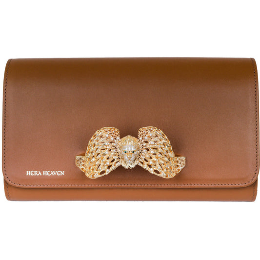 Brown Ariel genuine leather women's clutch bag front